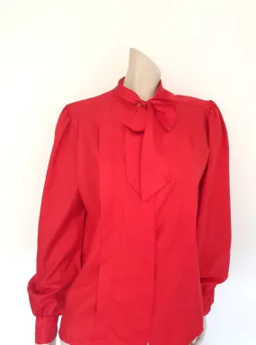1980s Red Pussy Bow Blouse by Pelaco - L