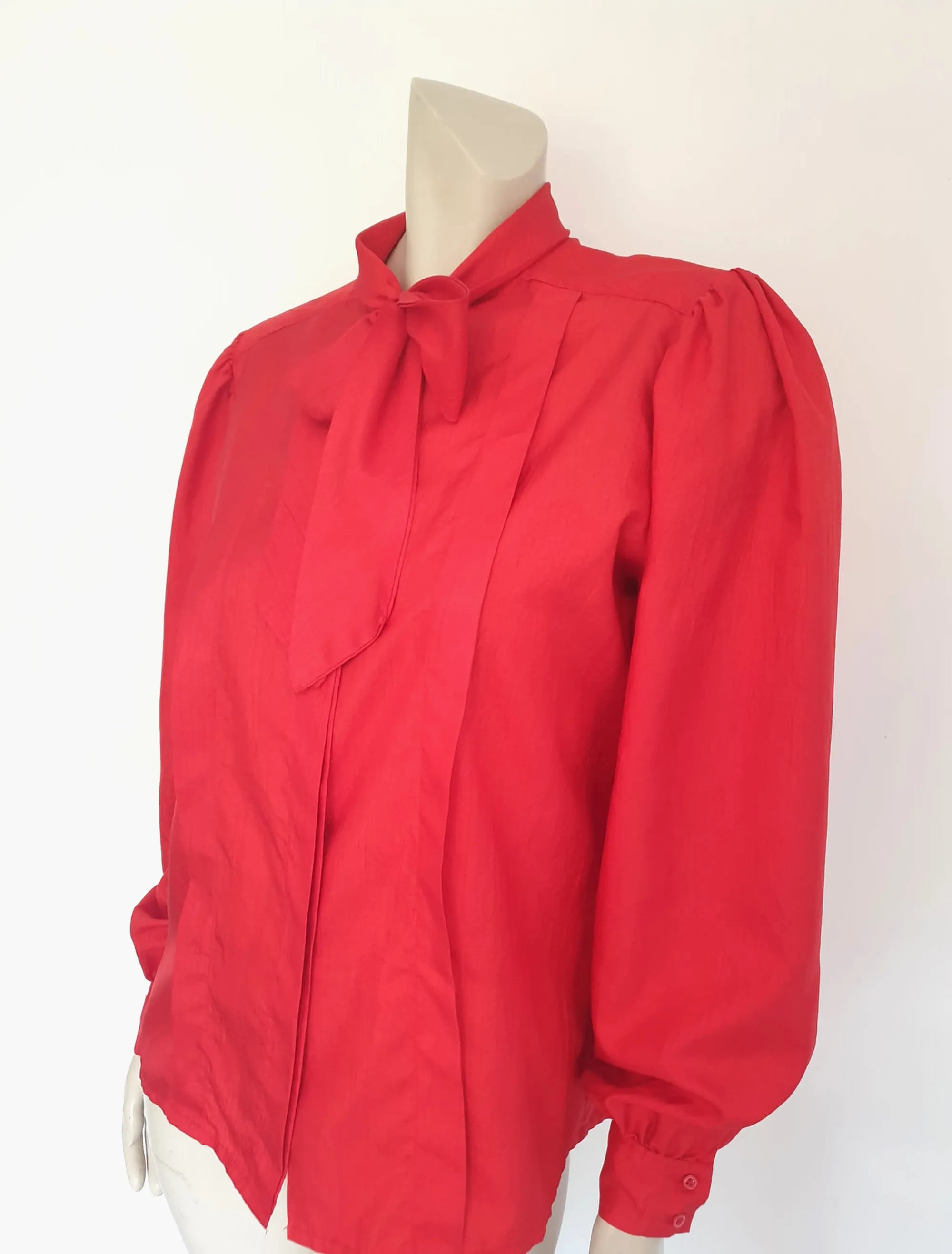 1980s Red Pussy Bow Blouse by Pelaco - L