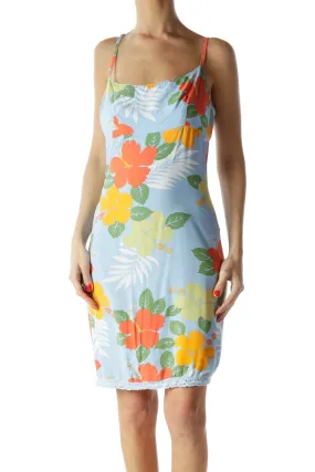 Blue Floral Print Sun Dress
