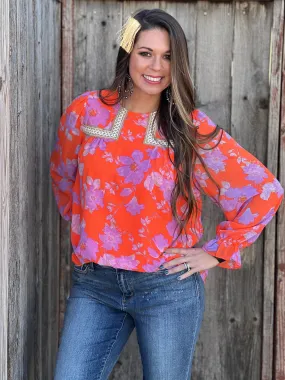 Brecken Orange & Purple Floral Blouse