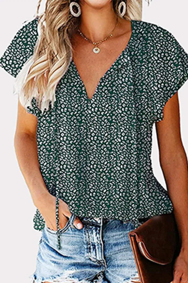 Casual & Stylish Print Patchwork Frenulum V Neck Tops
