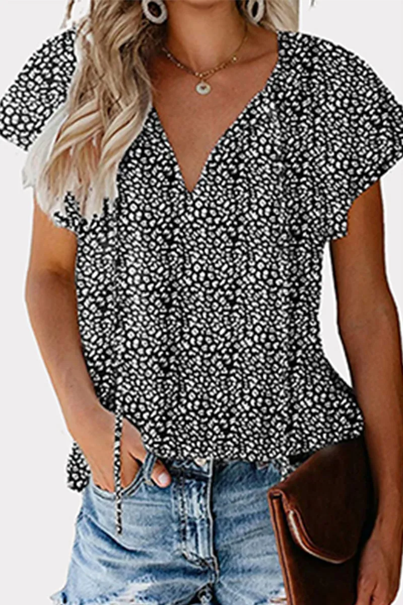 Casual & Stylish Print Patchwork Frenulum V Neck Tops