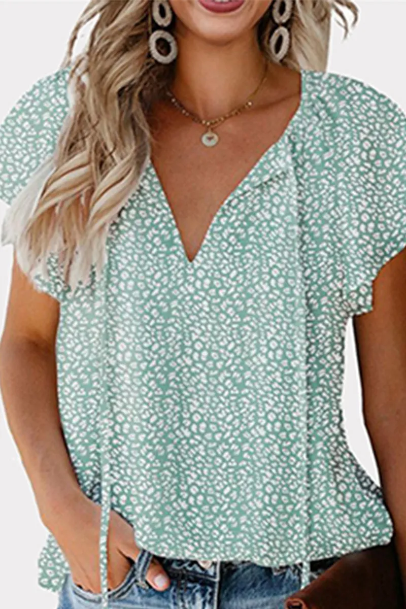 Casual & Stylish Print Patchwork Frenulum V Neck Tops