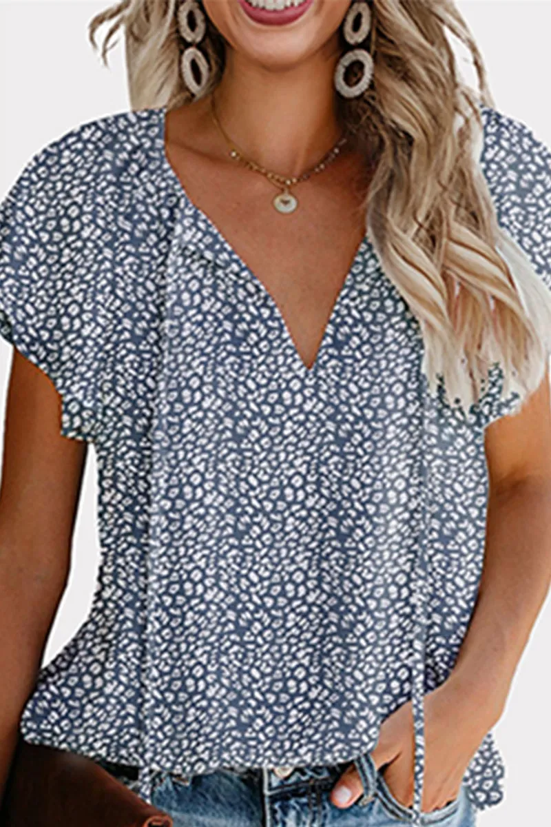 Casual & Stylish Print Patchwork Frenulum V Neck Tops