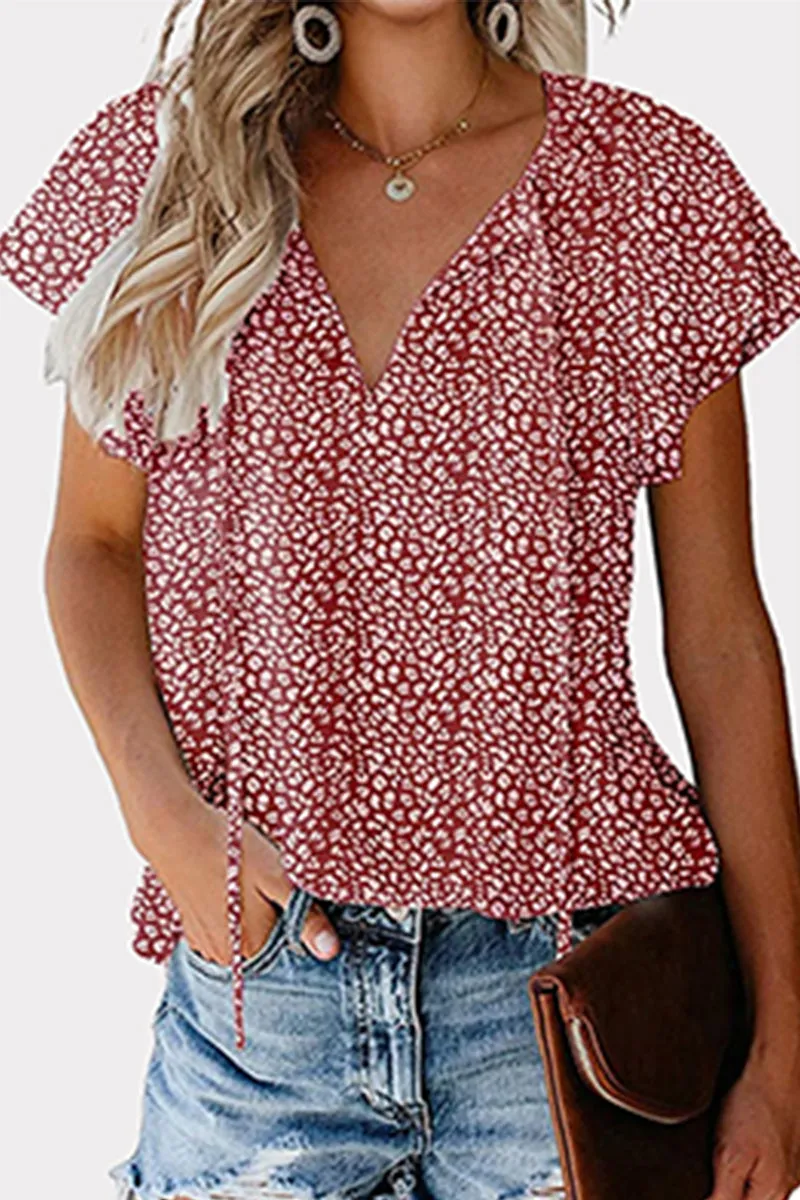 Casual & Stylish Print Patchwork Frenulum V Neck Tops