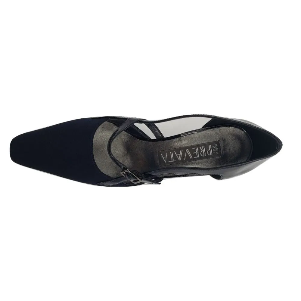 Dolphin Navy Patent and Fabric Prevata Pumps