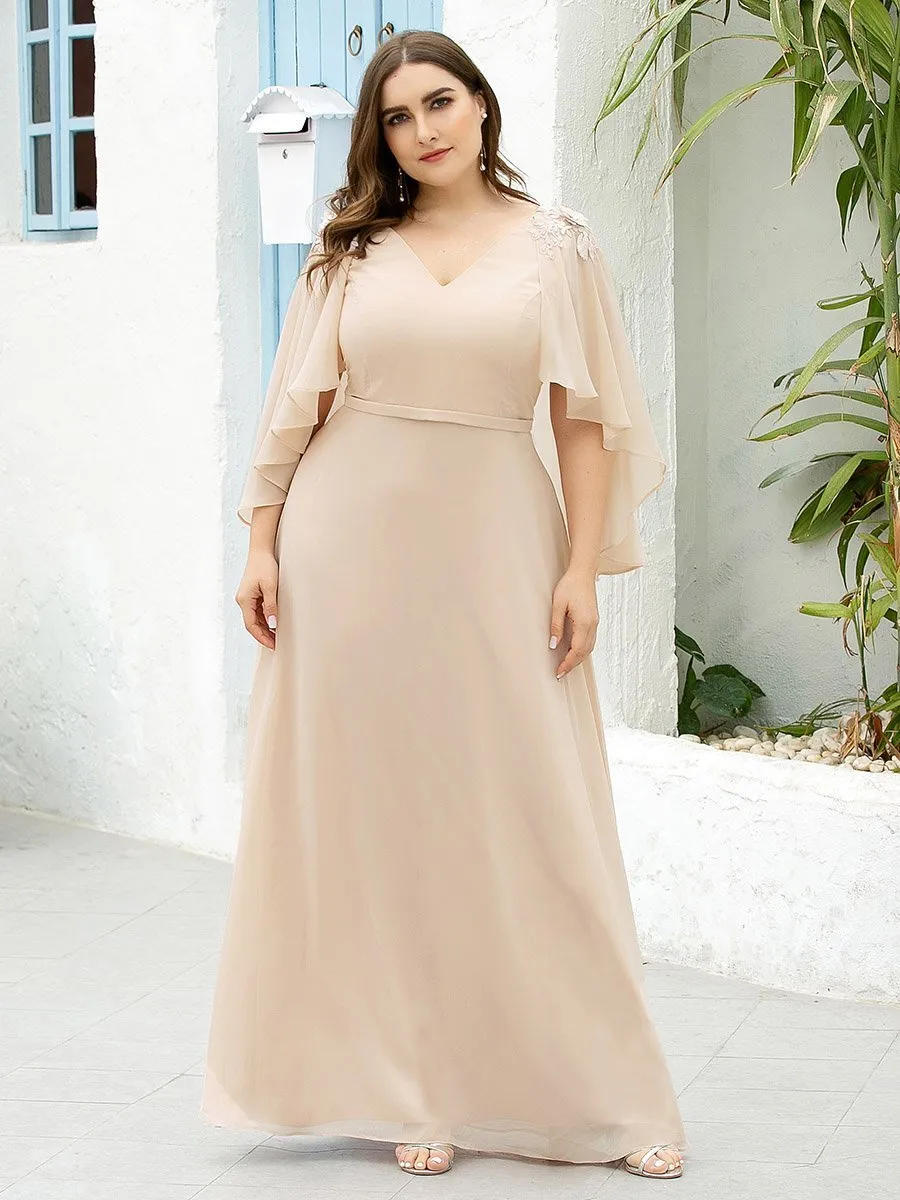 Elegant Plus Size Floor Length Bridesmaid Dresses with Wraps EP00638