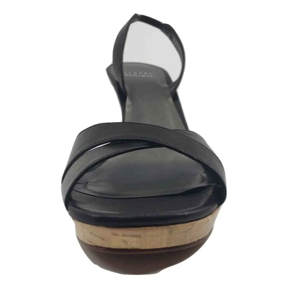 Glorious Black Leather Stuart Weitzan Platform Sandal