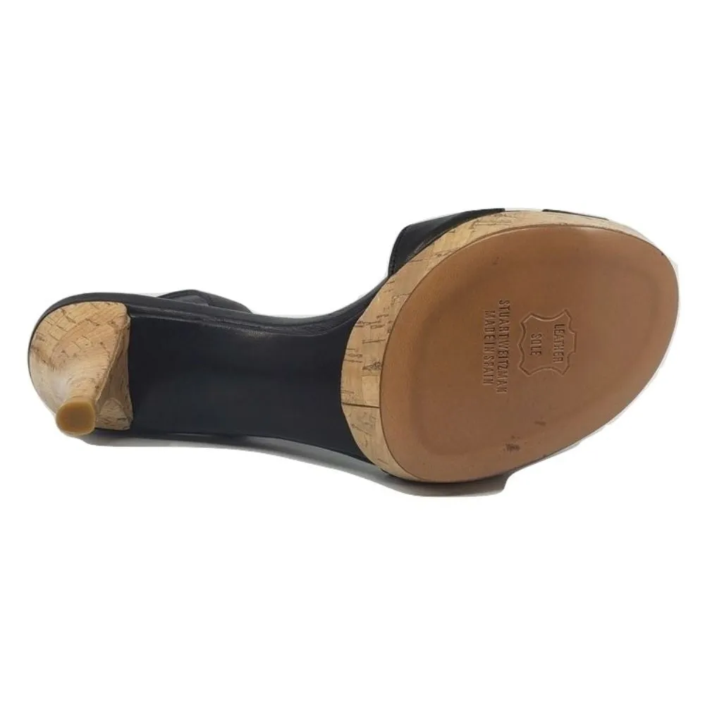 Glorious Black Leather Stuart Weitzan Platform Sandal