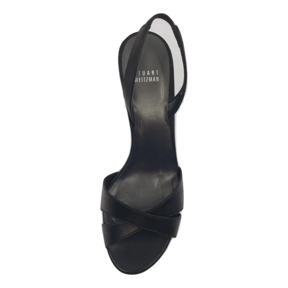 Glorious Black Leather Stuart Weitzan Platform Sandal