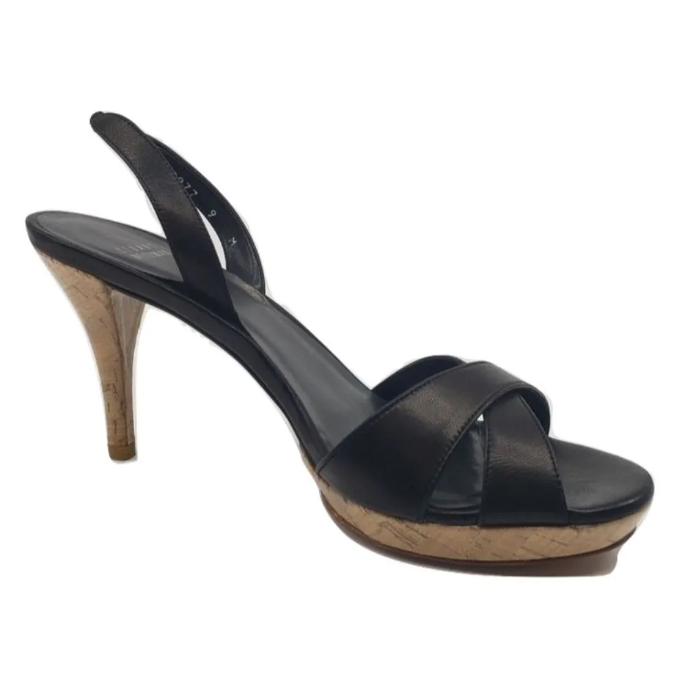 Glorious Black Leather Stuart Weitzan Platform Sandal