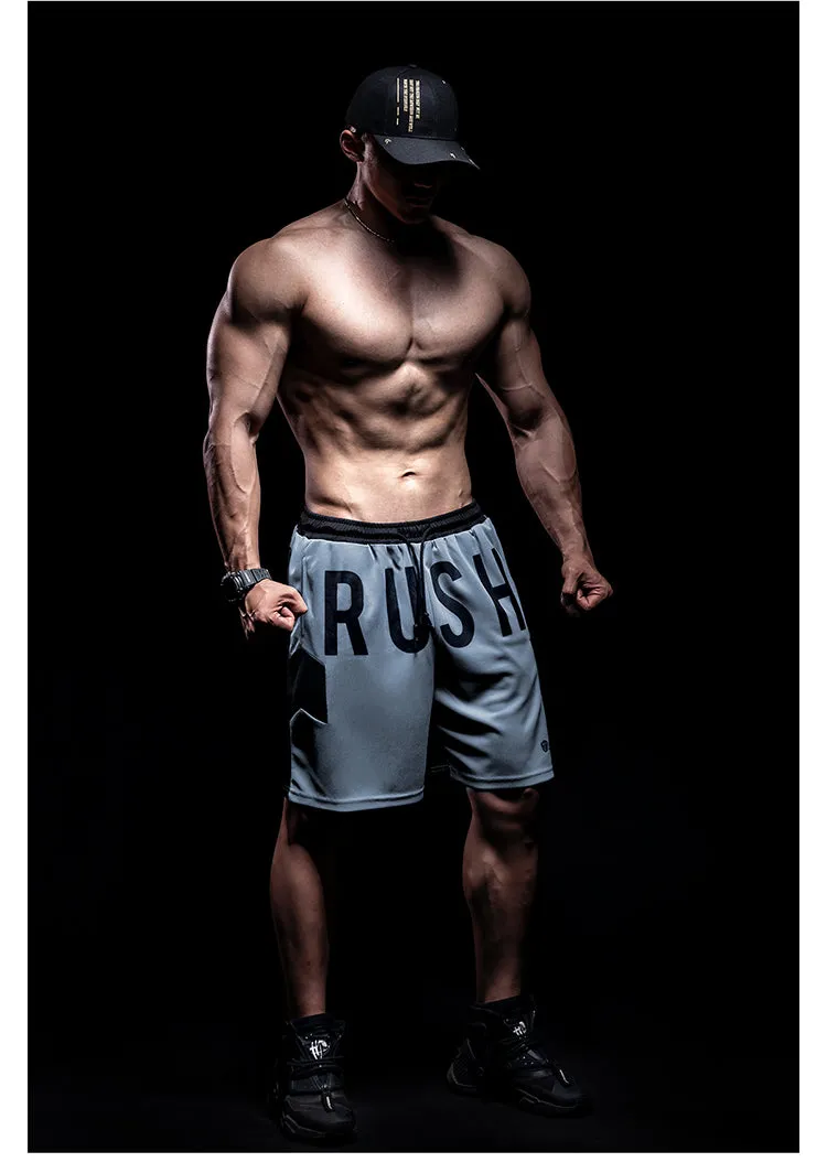 MONSTER GUARDIANS TEXT PRINT TRAINING SHORTS IN ASH GREY