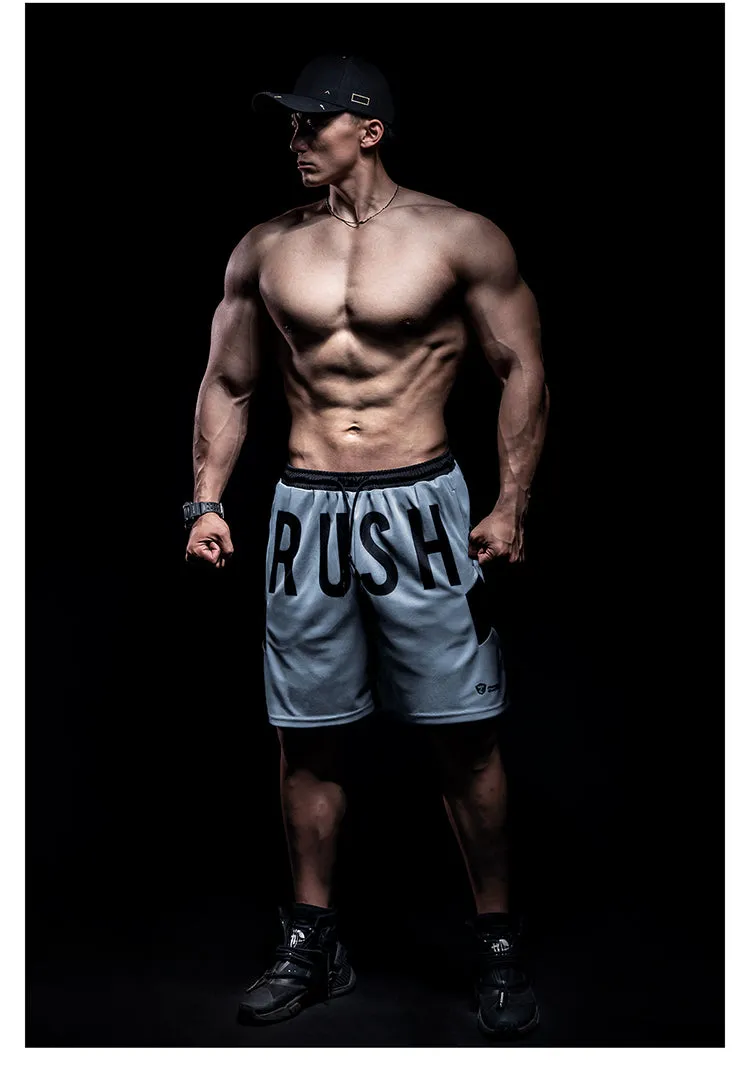 MONSTER GUARDIANS TEXT PRINT TRAINING SHORTS IN ASH GREY