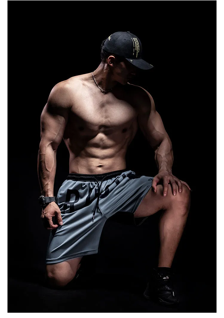 MONSTER GUARDIANS TEXT PRINT TRAINING SHORTS IN ASH GREY