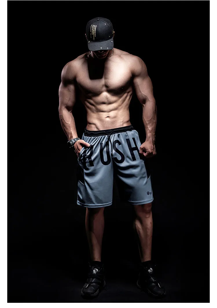 MONSTER GUARDIANS TEXT PRINT TRAINING SHORTS IN ASH GREY