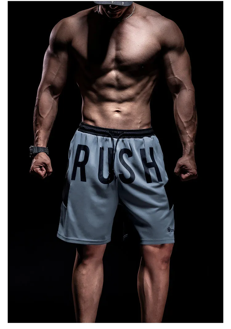 MONSTER GUARDIANS TEXT PRINT TRAINING SHORTS IN ASH GREY