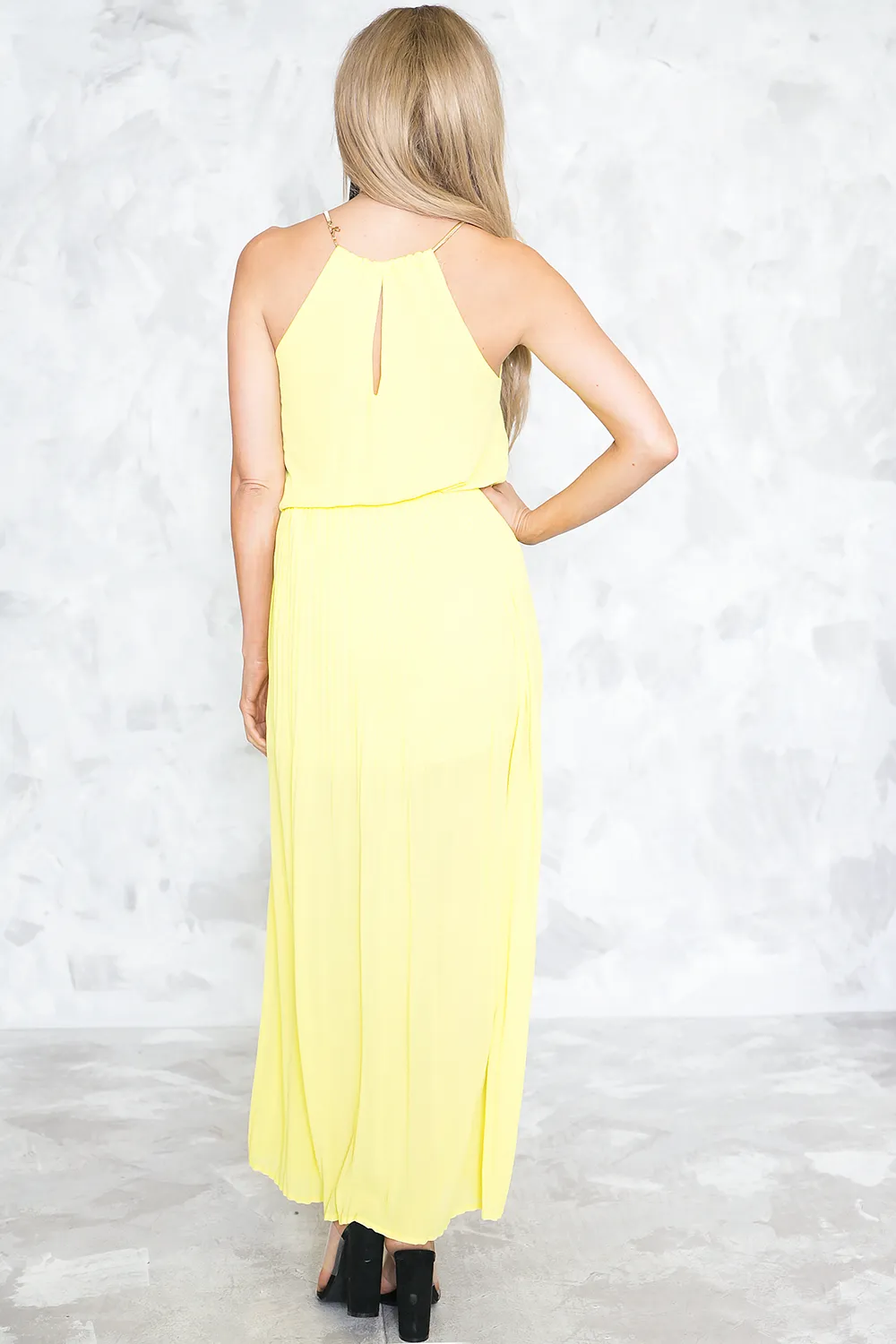 Pleated Slit Flowy Maxi Dress