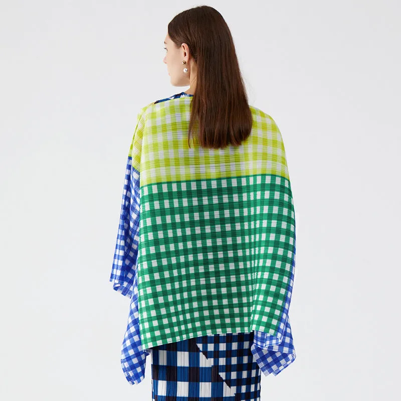 Stylish Gingham Colorblock Patchwork Batwing Top