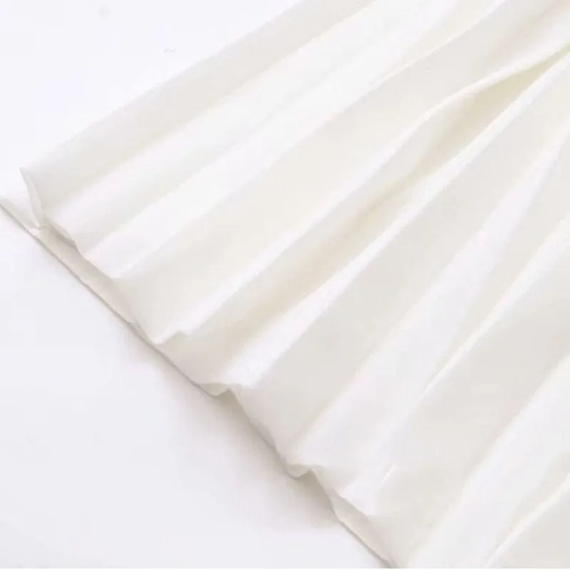 Summer Pleated Solid Linen Elastic Waist Vintage Elegant Office Midi Skirt
