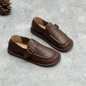 Women Retro Comfortable Soft Flat Coffee Leather Loafers