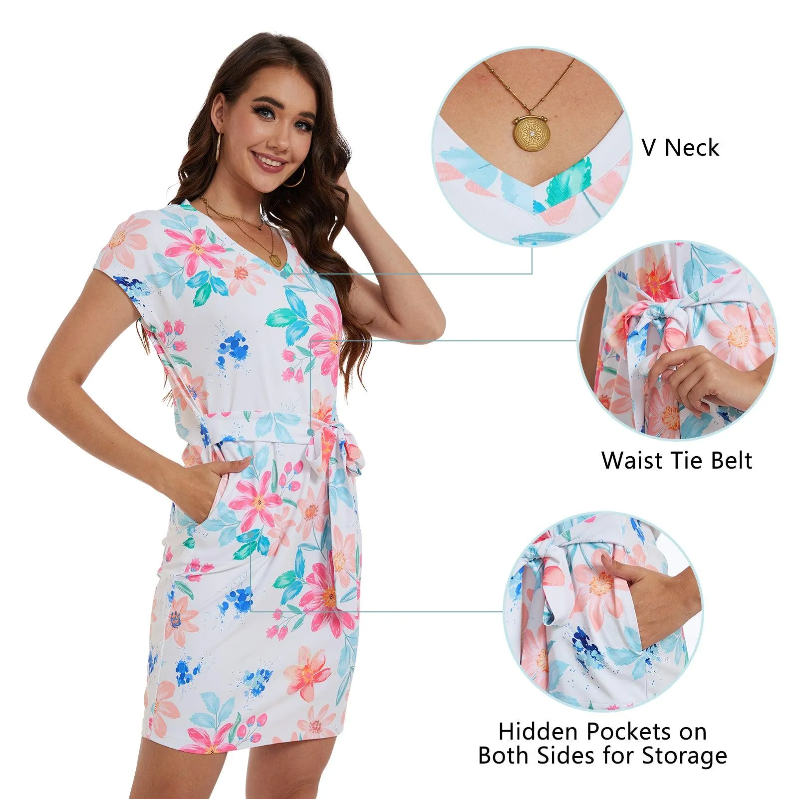 Women's UPF 50  Short Sleeve Tie Waist Dress LB13W