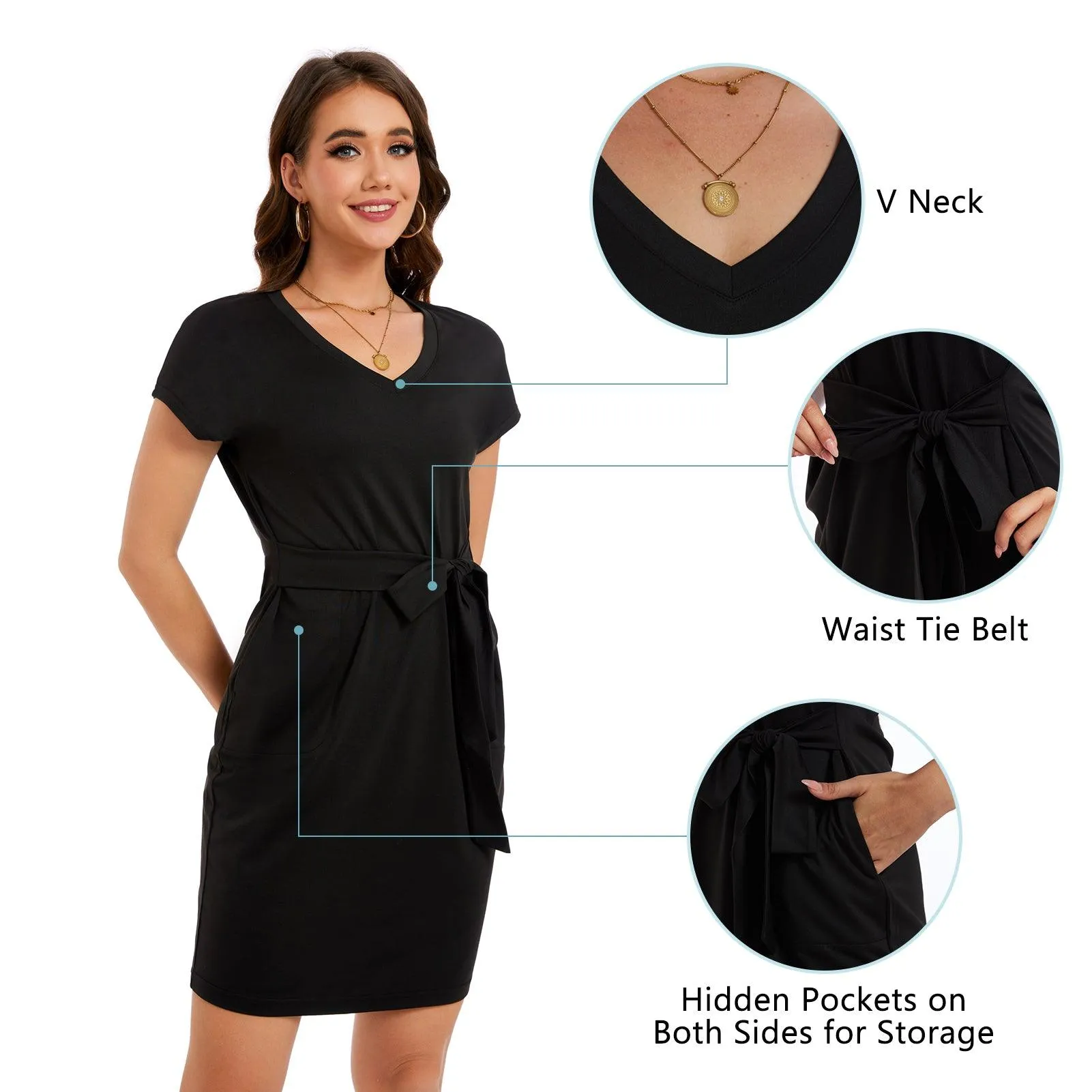 Women's UPF 50  Short Sleeve Tie Waist Dress LB13W