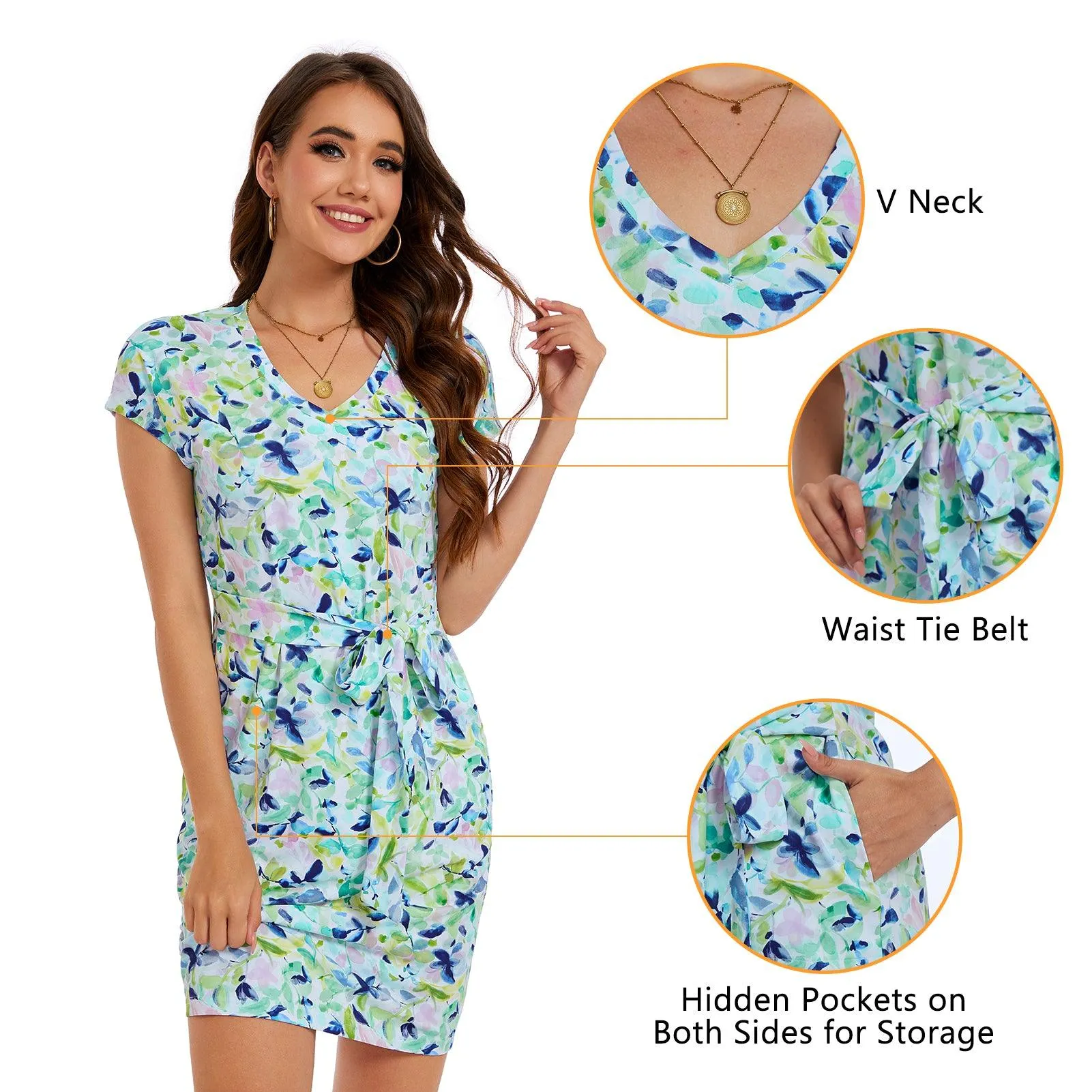 Women's UPF 50  Short Sleeve Tie Waist Dress LB13W