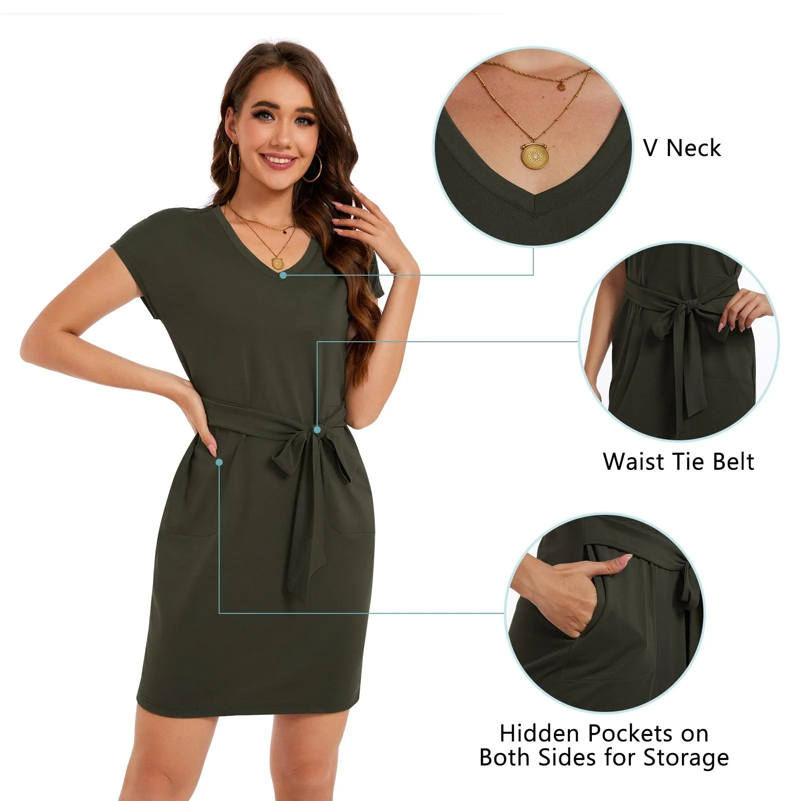 Women's UPF 50  Short Sleeve Tie Waist Dress LB13W