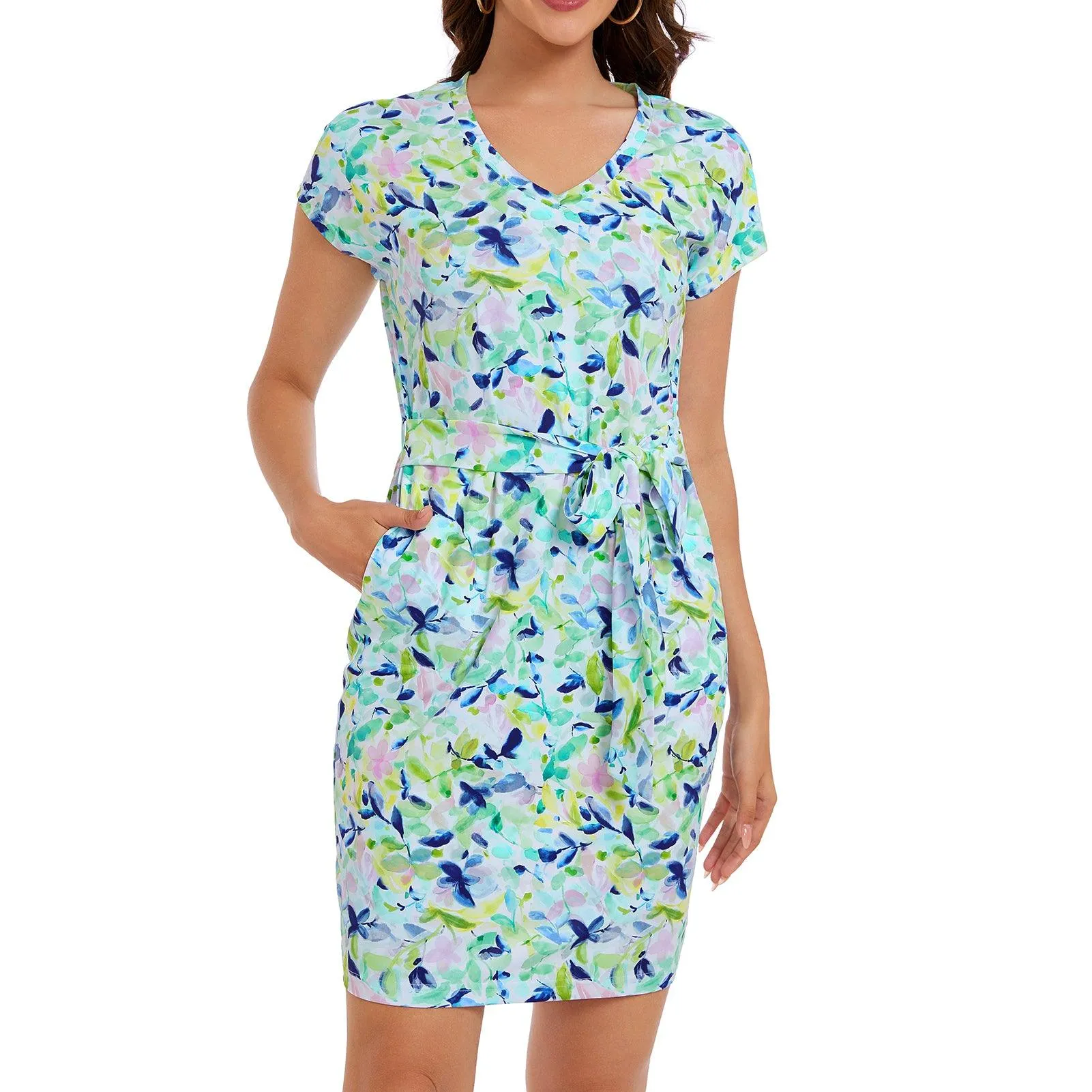 Women's UPF 50  Short Sleeve Tie Waist Dress LB13W