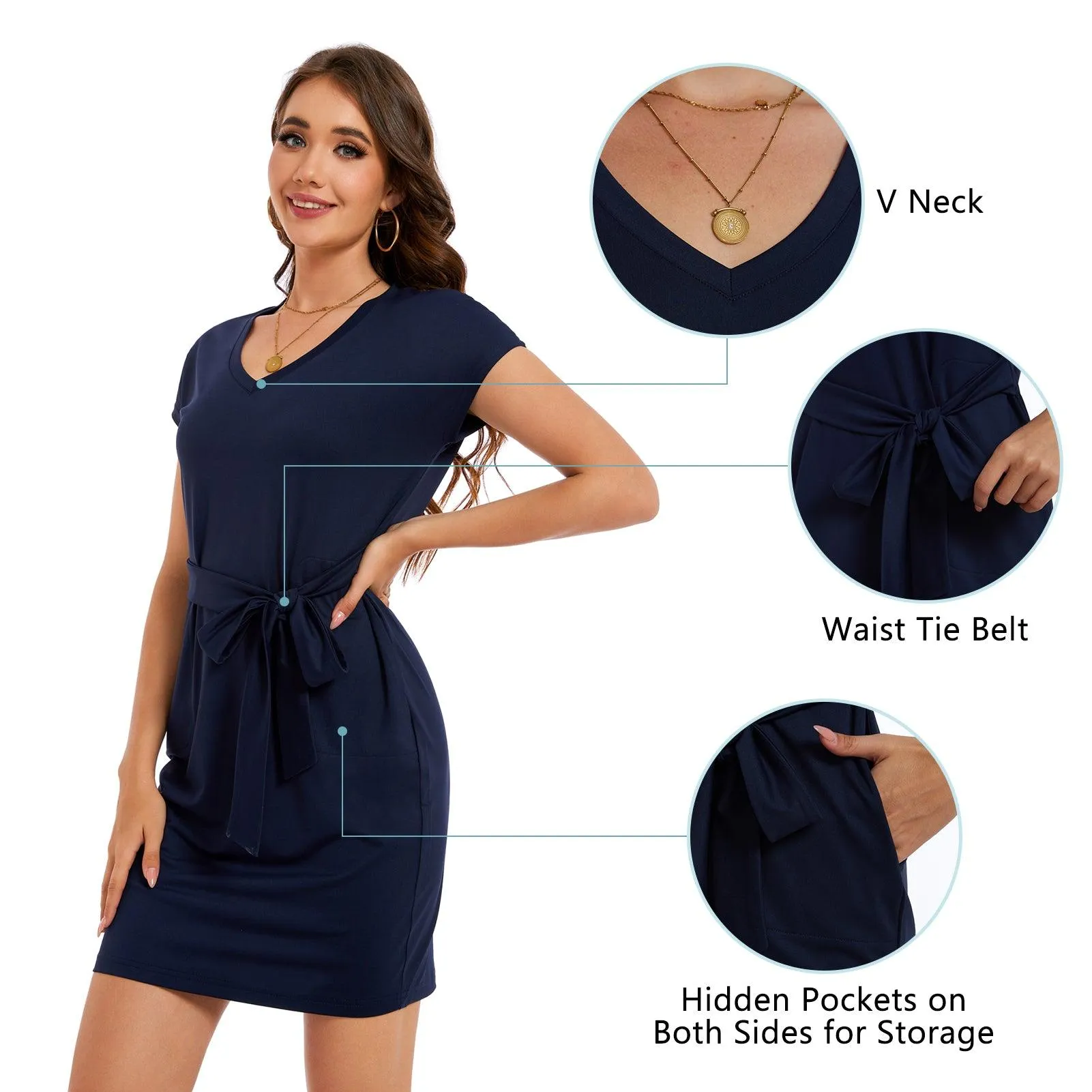 Women's UPF 50  Short Sleeve Tie Waist Dress LB13W