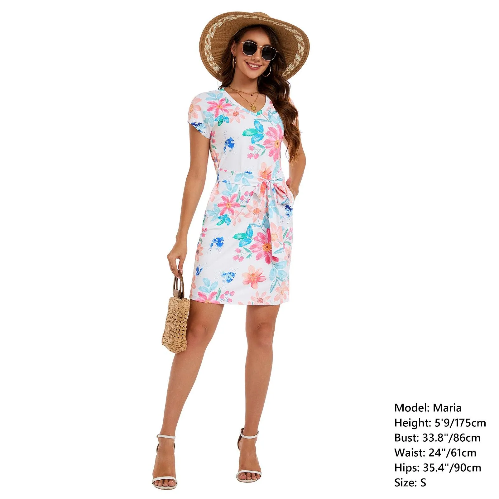 Women's UPF 50  Short Sleeve Tie Waist Dress LB13W